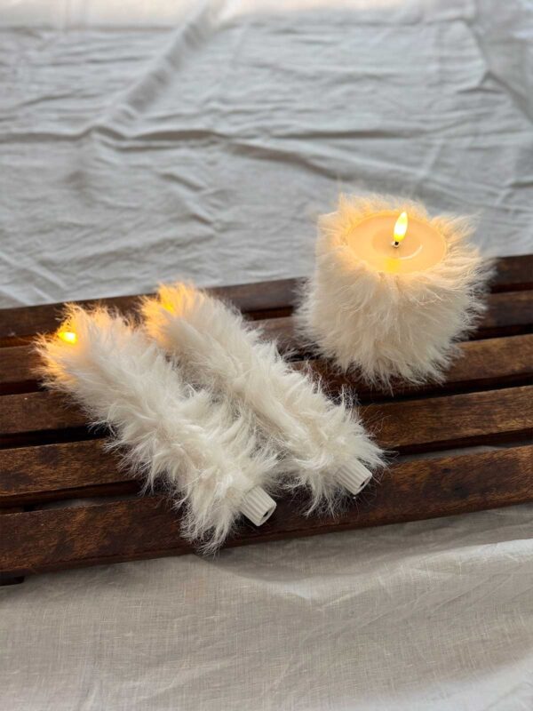 Blockljus vit långhårig päls